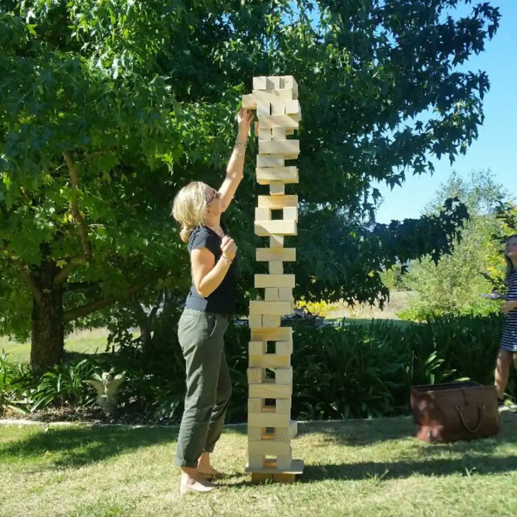 Giant Jenjo Tumbling Tower Lawn Game Hire in Cairns from Rent Some Fun